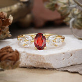 1 Carat Oval Cut 4 Prong Classic Garnet Nature Inspired Engagement Ring